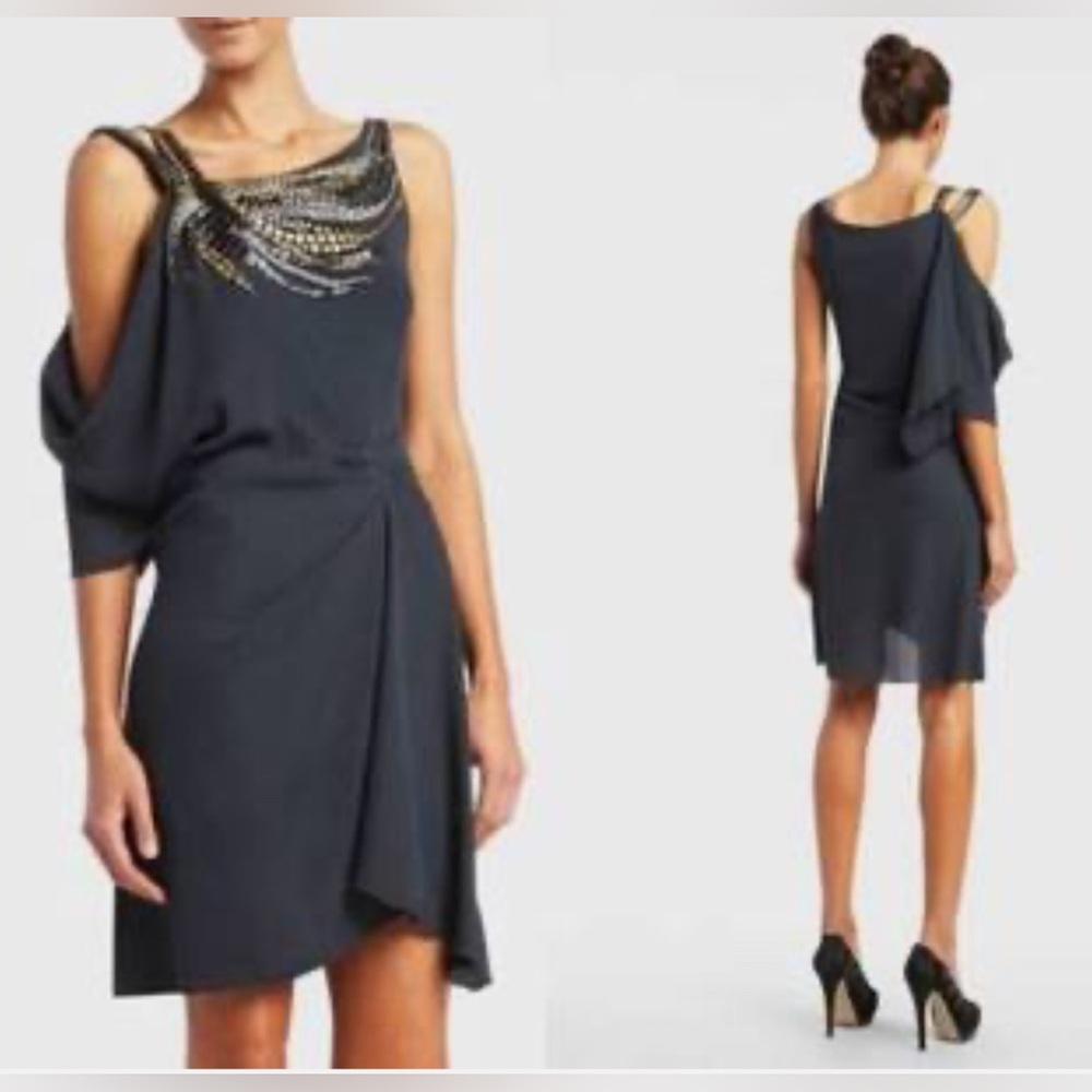 BCBGMaxAzria Gemma Mediterranean Blue Beaded Dress Size XS